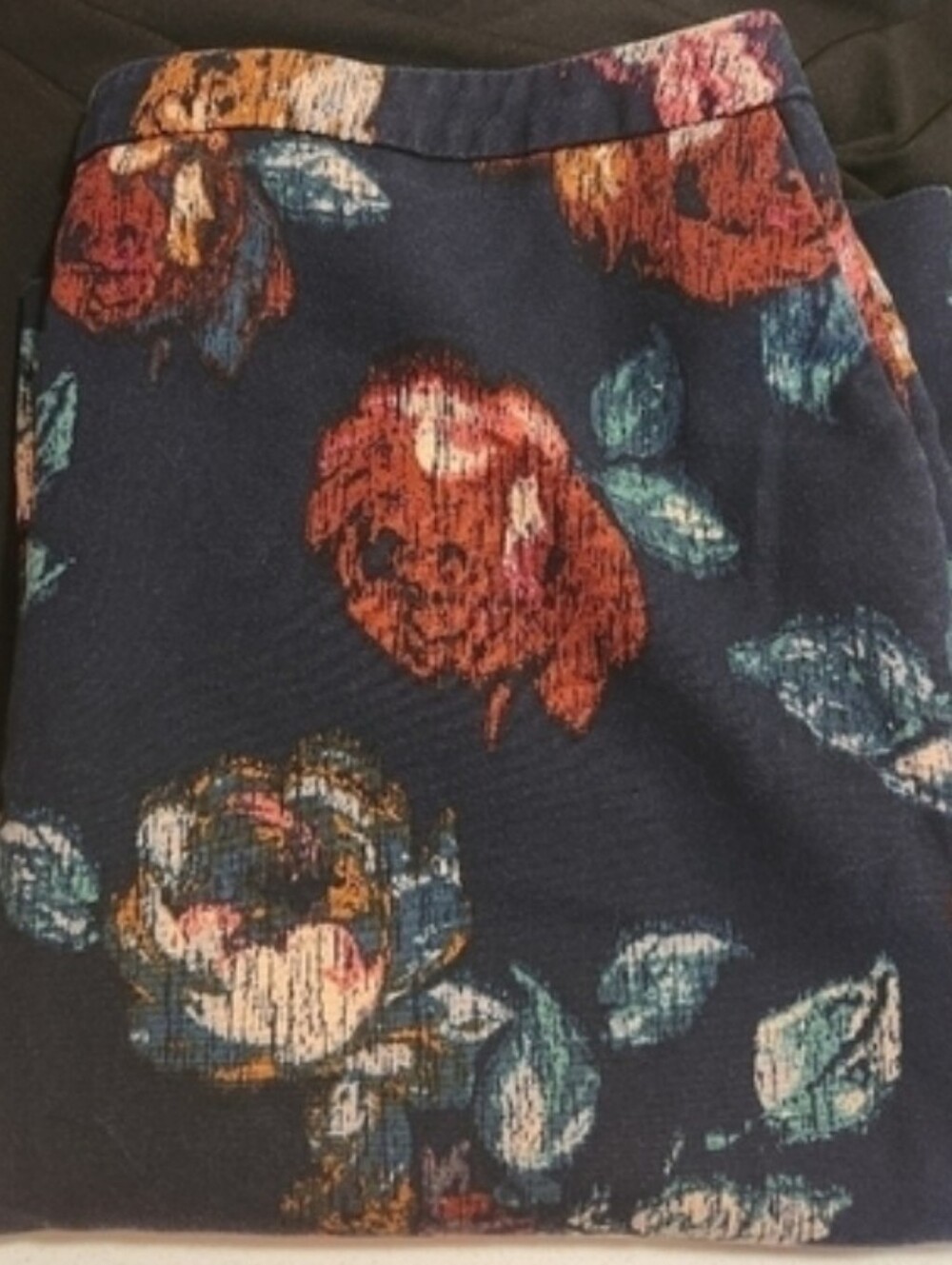 Merona Navy Blue Floral Pencil Skirt Size 12 Knee Length Back Slit - Picture 5 of 12
